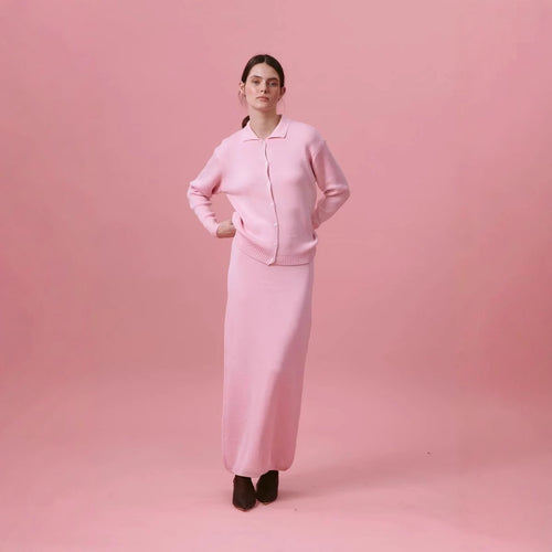 Damen Strickjacke mit Polokragen und Knopfverschluss Drune