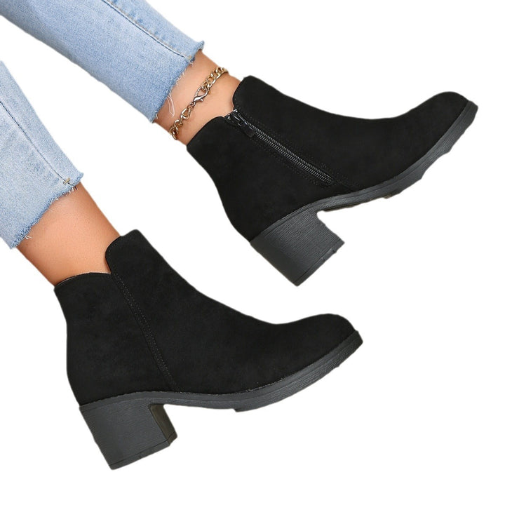 Damen nan elegante Stiefelette mit mittelhohem Blockabsatz, seitlichem Reißverschluss und gepolstertem Komfortfußbett Drune