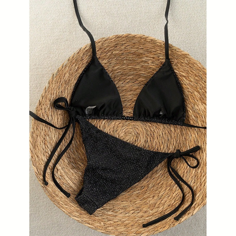 Damen Triangel-Bikini mit strukturierter Netzoptik und raffinierten Bindebändern Drune