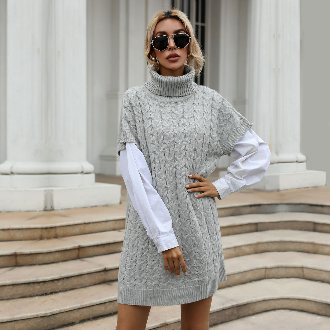 Damen Strickkleid mit hohen Kragen und modischem Zopfmuster Drune