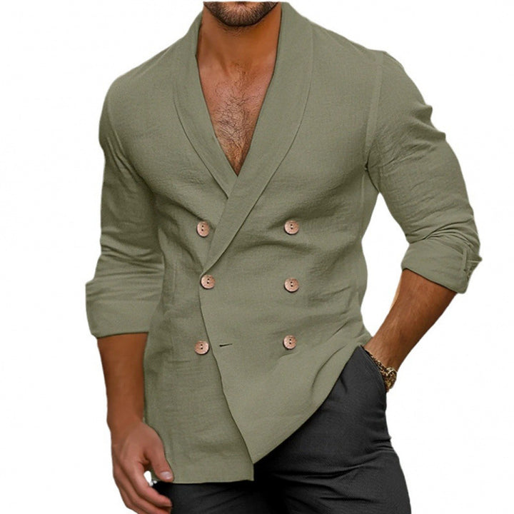 Herren eleganter Leinenblazer im doppelten Knotendesign Drune