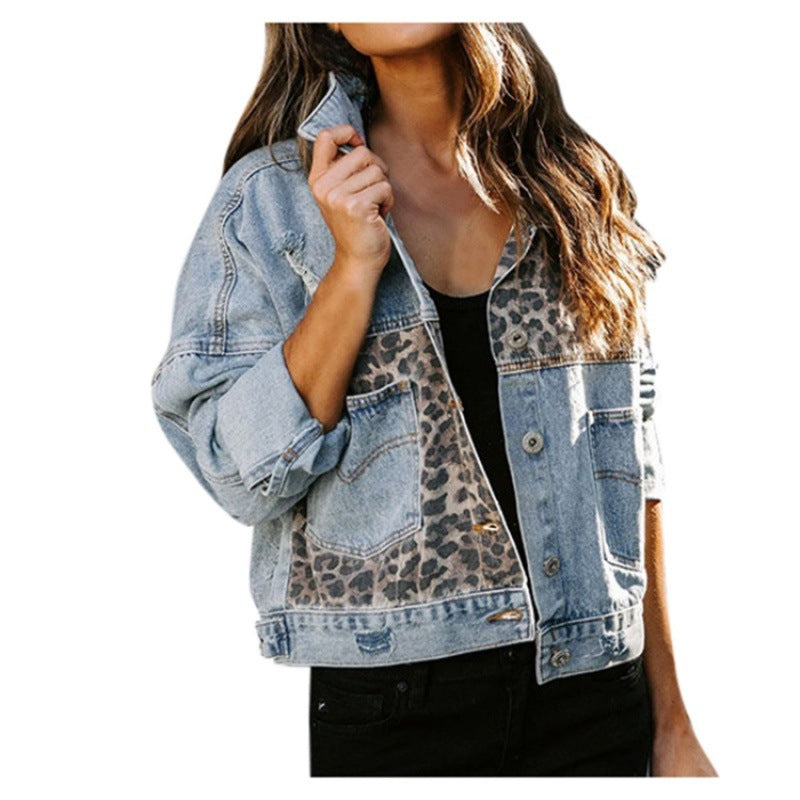 Damen modische Denimjacke mit Leo-Details Drune