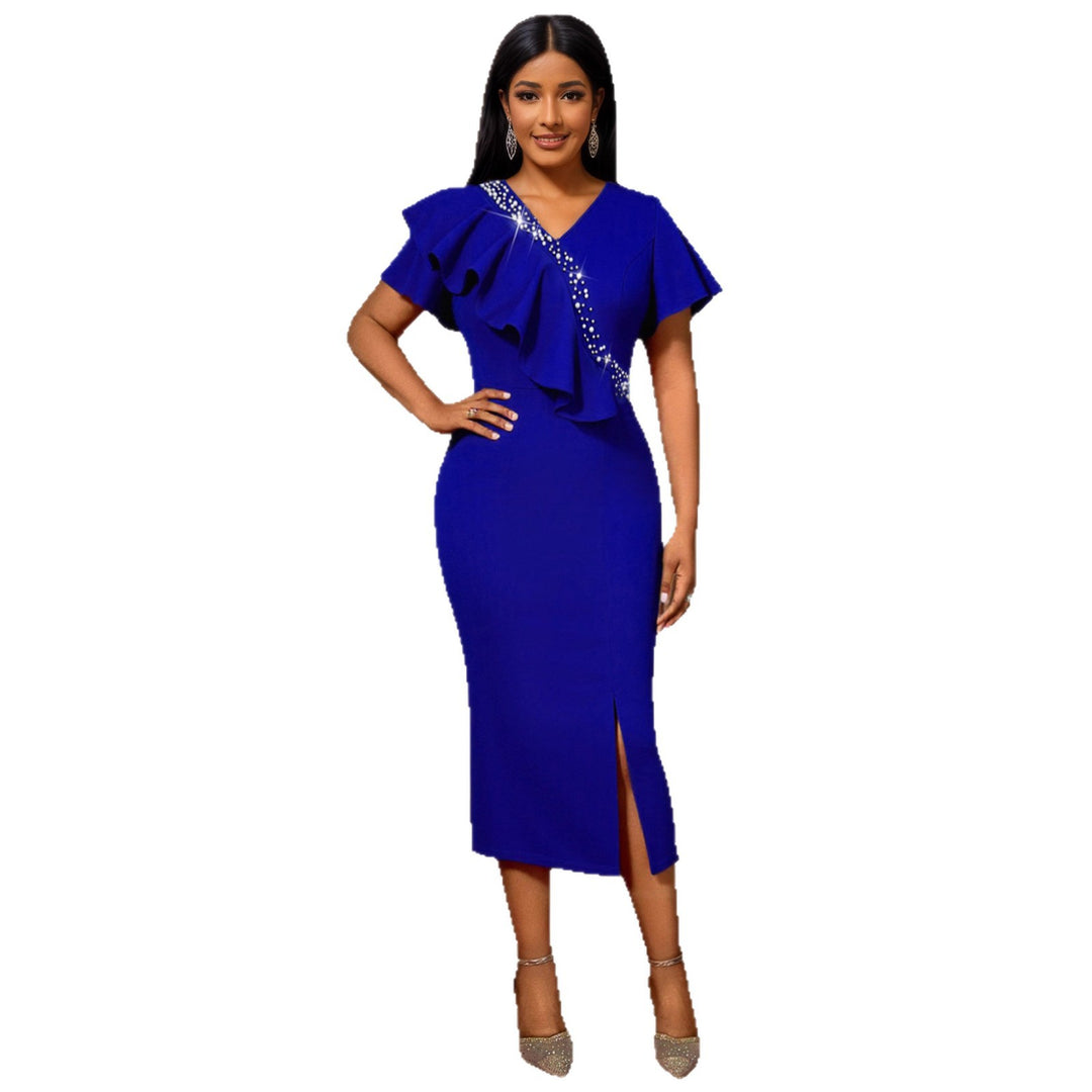 Damen elegantes, figurbetontes Kleid mit Rüschendetails und funkelndem Akzent Drune