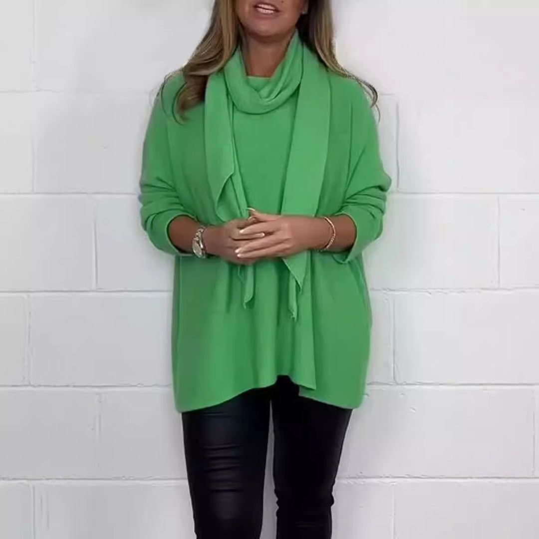 Damen Relaxed Fit Pullover mit modischem Schal Drune