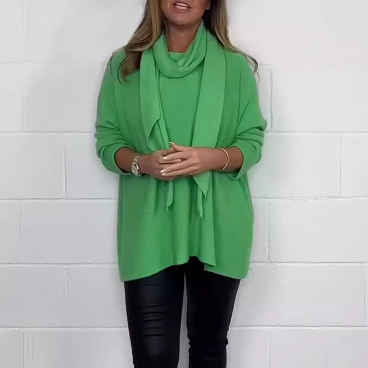 Damen Relaxed Fit Pullover mit modischem Schal Drune