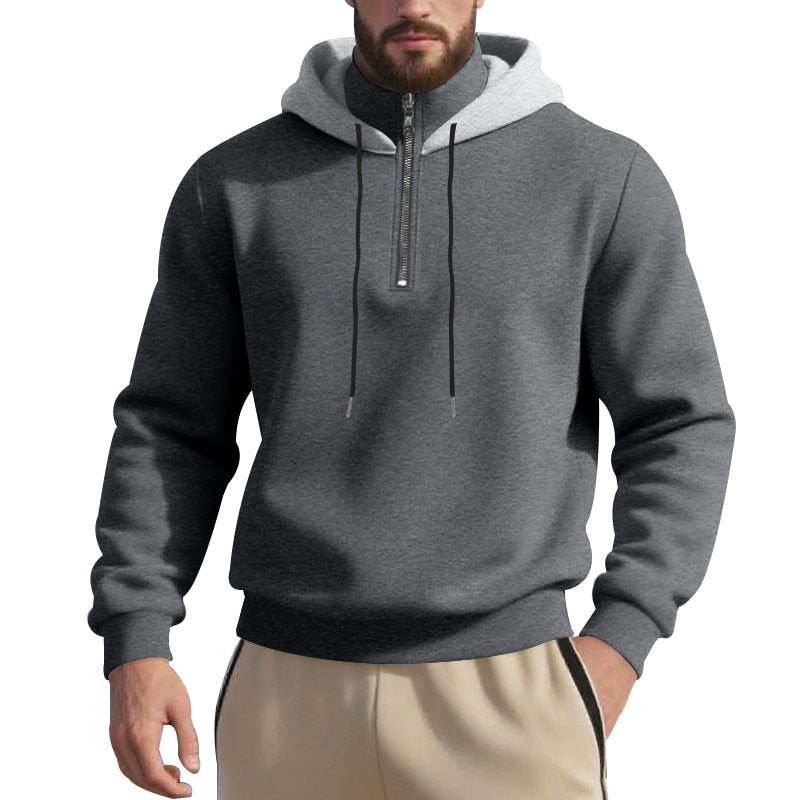 Herren nan Halbzip-Kapuzenpullover mit kontrastierter Kapuzeninnenseite, Kordelzug und gerippten Bündchen Drune