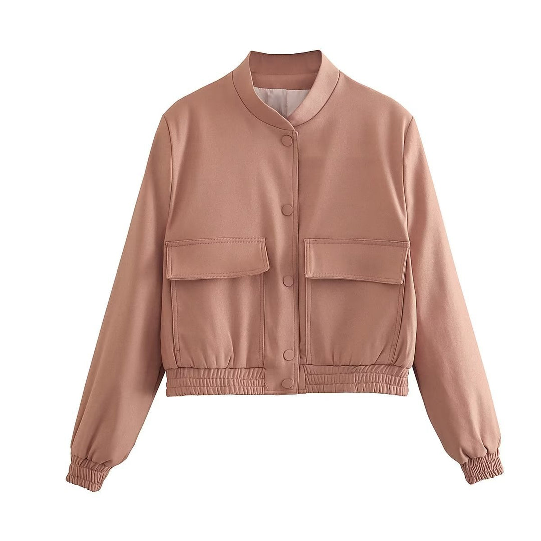 Damen modische cropped Utility-Jacke mit großen Pattentaschen und elastischem Saum Drune