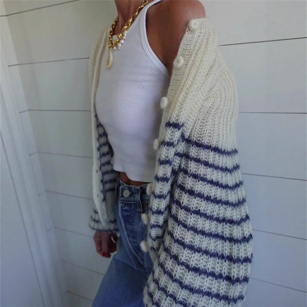 Damen Strickjacke im modernen Ringelmuster und lässigem Schnitt Drune