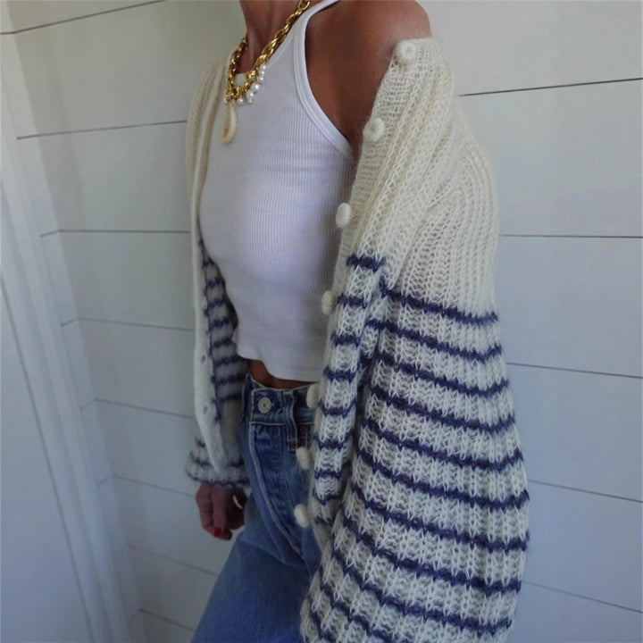Damen Strickjacke im modernen Ringelmuster und lässigem Schnitt Drune