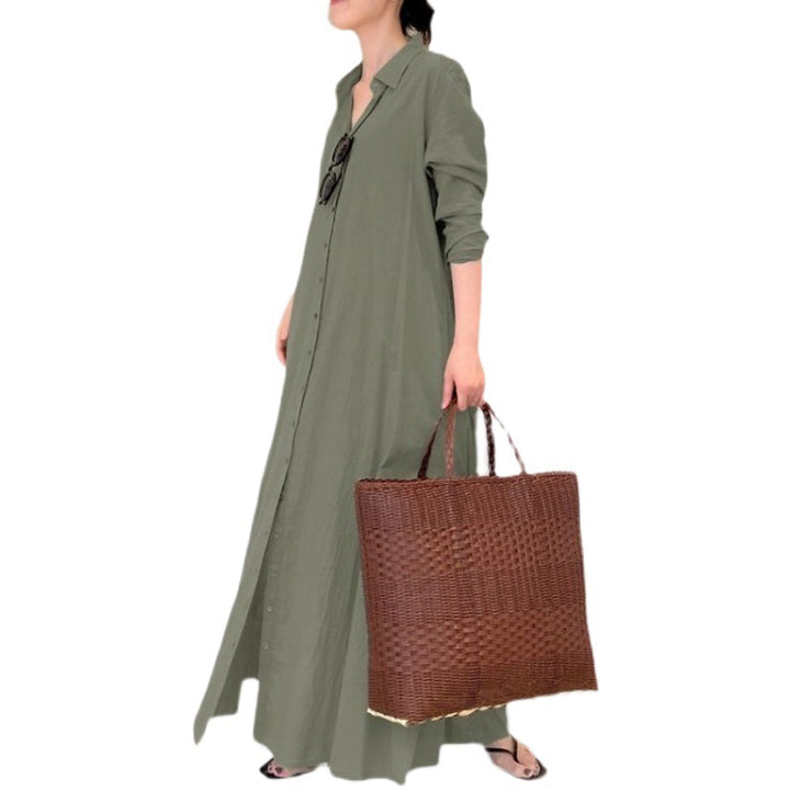 Damen Hemdblusenkleid mit langen Ärmeln und Seitentaschen Drune
