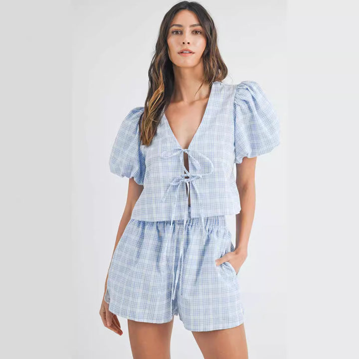Damen-Set mit gepufften Ärmeln und verstellbarem Kordelzug Drune