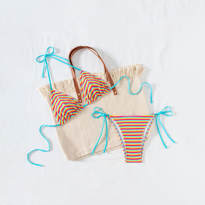 Damen Triangel-Bikini mit verspieltem Streifenmuster Drune
