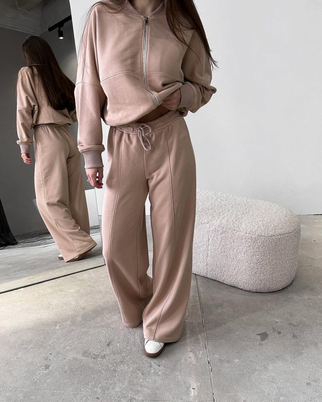Damen Sportliches Lounge-Set mit Reißverschlussjacke und weiten Hosen Drune
