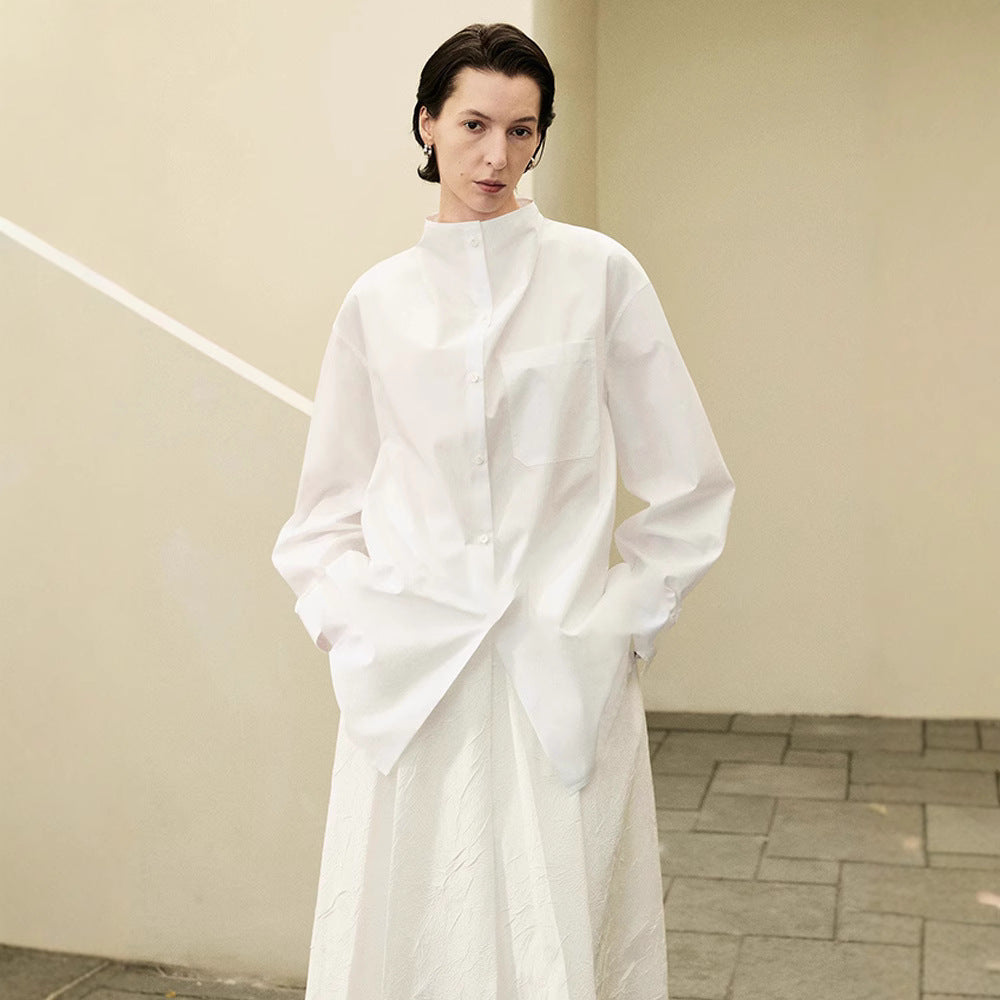 Damen Langarm-Hemd mit minimalistischer Knopfleiste und Brusttasche Drune