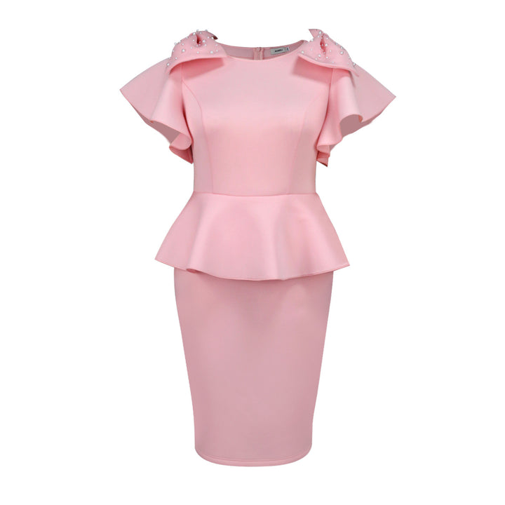 Damen Elegantes Kleid mit voluminösen Rüschensäumen und Perlenakzenten Drune