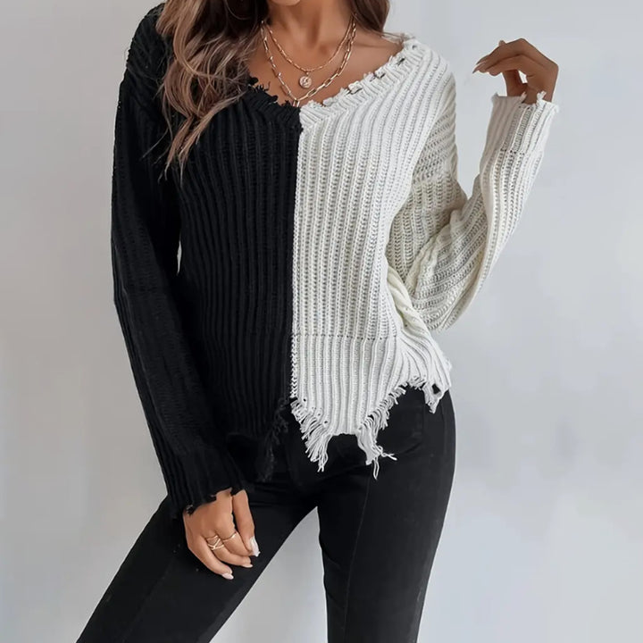 Damen Modischer Pullover mit asymmetrischem Design und Fransen Drune