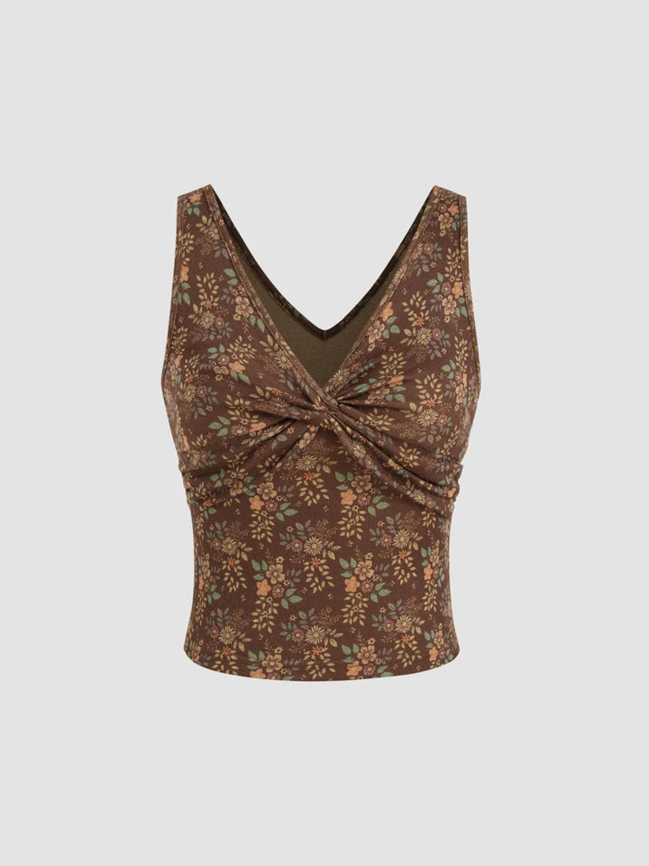Damen Dekoratives Floral Top mit Raffungen Drune