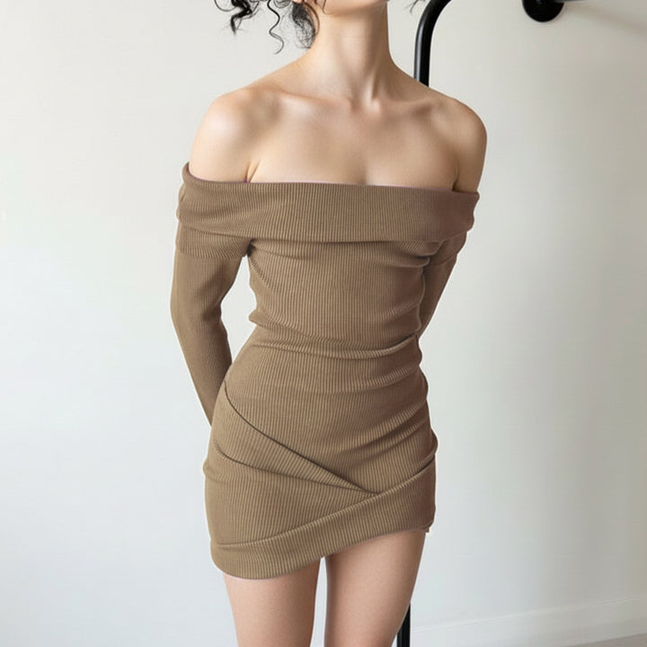 Damen figurbetontes Off-Shoulder Kleid aus Rippstrick Drune