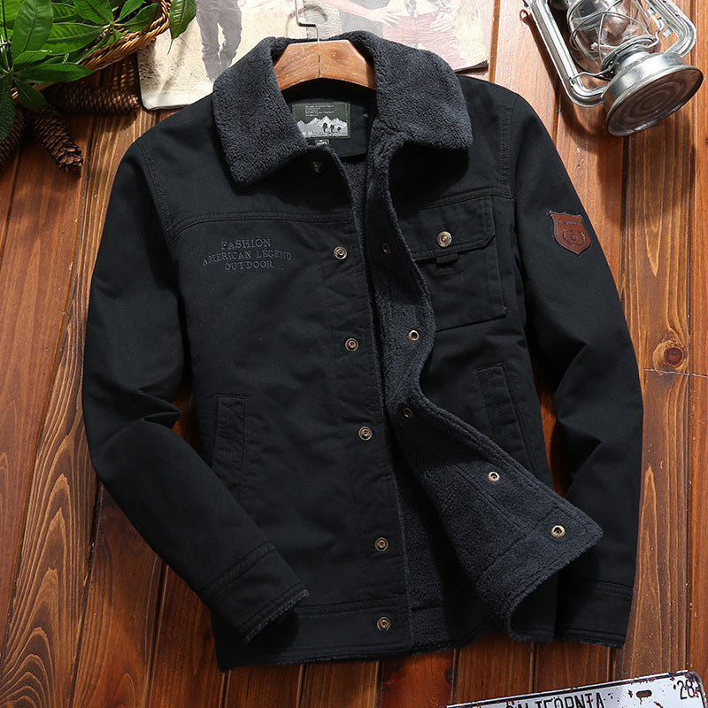 Herren nan robuste Canvas-Arbeitsjacke mit komplettem Sherpa-Innenfutter, verdeckter Druckknopfleiste und funktionalen Brust- und Eingrifftaschen Drune