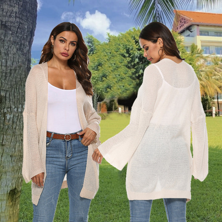 Damen luftiger Strickcardigan mit offenen Seiten und weiten Ärmeln Drune