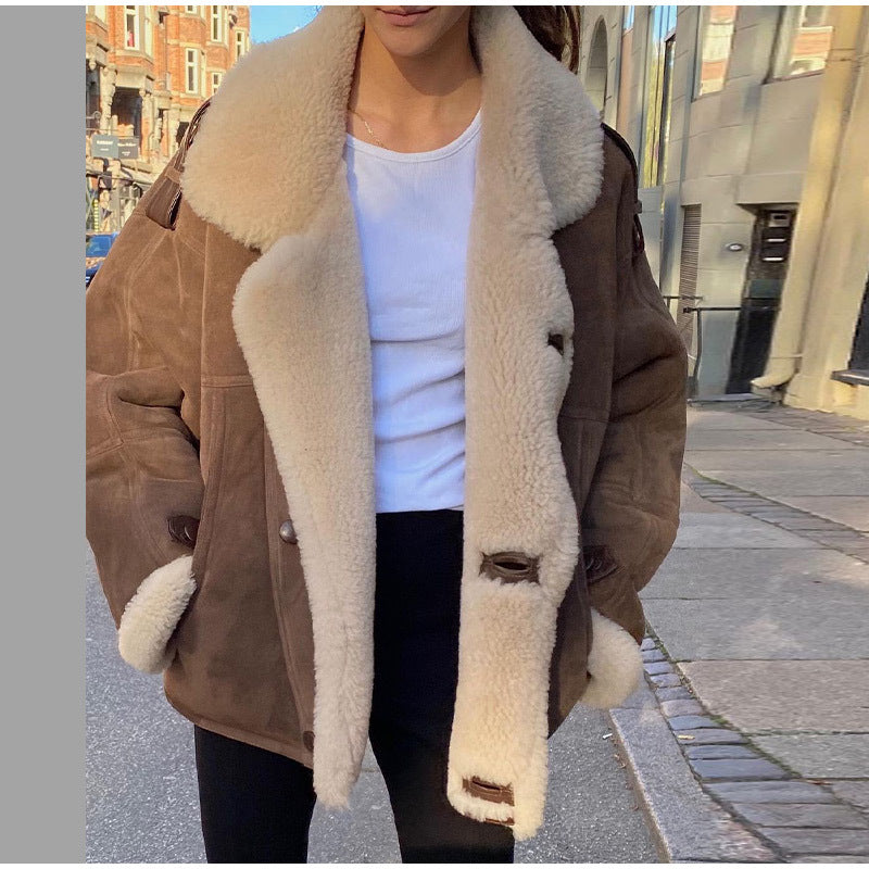 Damen Lässig gefütterte Wildlederjacke mit oversize Schnitt Drune