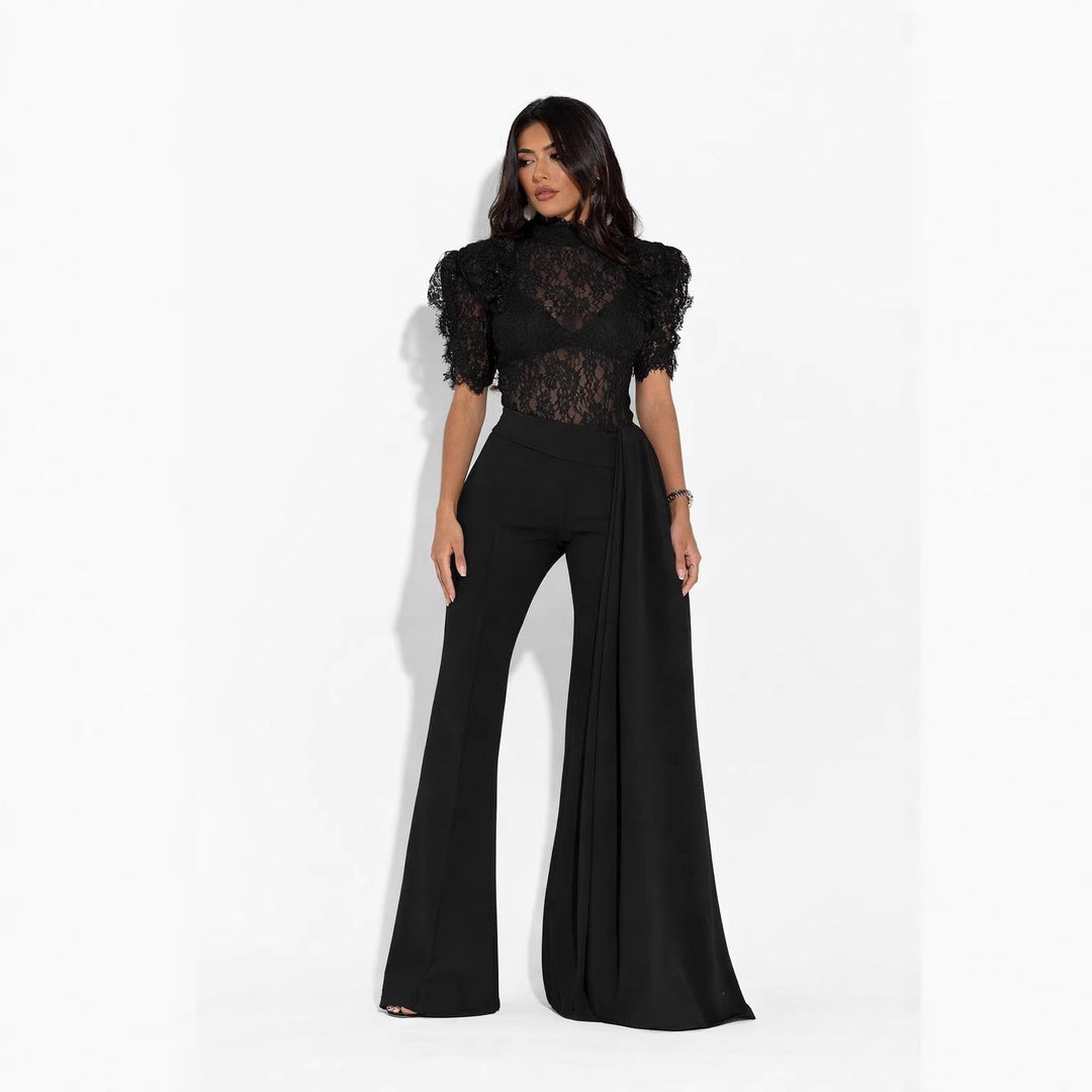 Damen Elegante Flared-Hose mit seitlichem Drapierungseffekt Drune