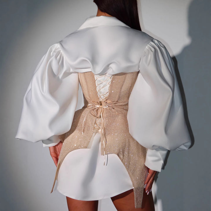 Damen Glamouröses Bustierkleid mit Puffärmeln und eleganten Details Drune