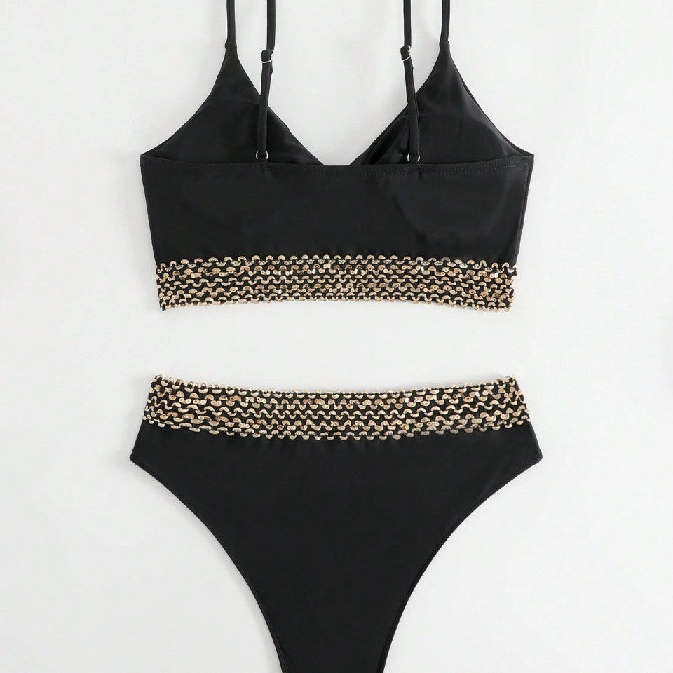 Damen Hochgeschnittener Bikini mit eleganter Kettenverzierung Drune