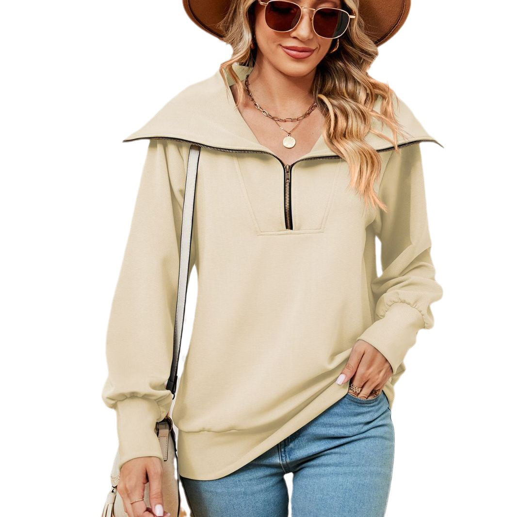 Damen Pullover mit modernem Stehkragen und Reißverschluss Drune
