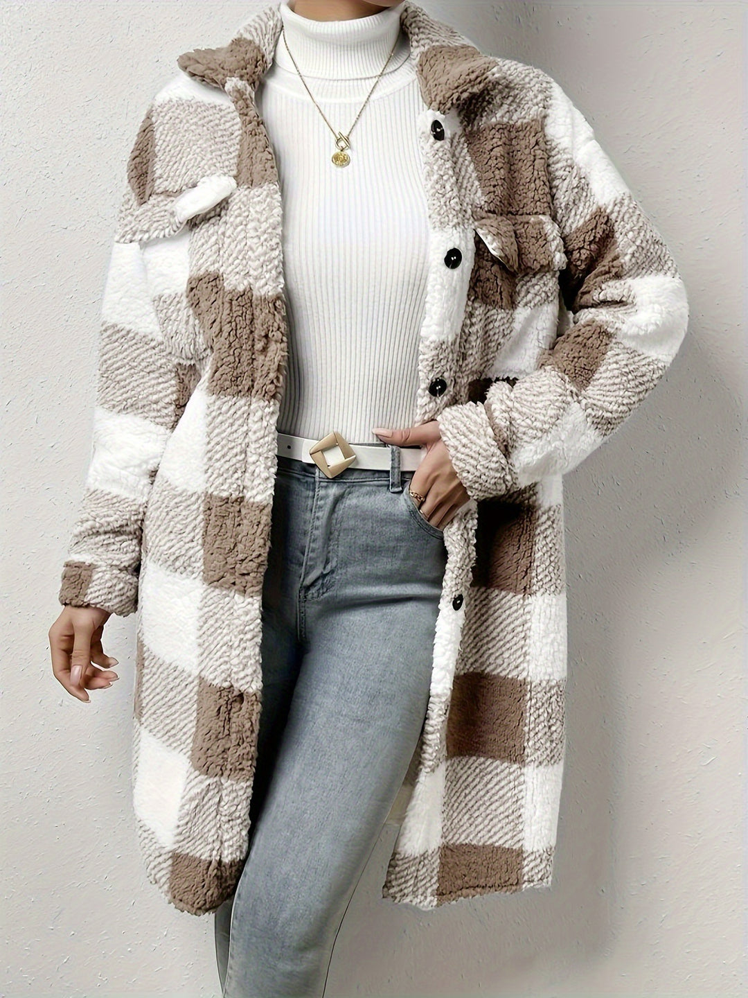 Damen Plüsch-Hemdjacke im Karodesign Drune