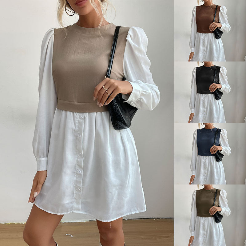 Damen Kleid mit kontrastierenden Ärmeln im Blusenstil Drune