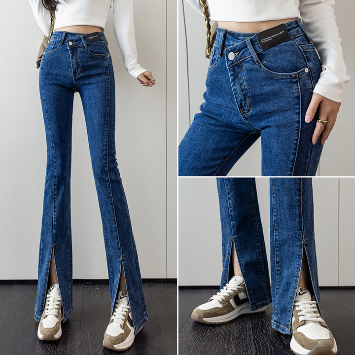 Damen Flared Jeans mit hohem Taillenbund und seitlichen Schlitzen Drune