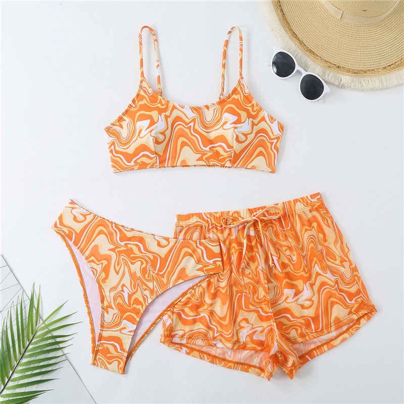 Damen Bikini-Set mit kreativem Marmormuster und bequemem Shorts Drune