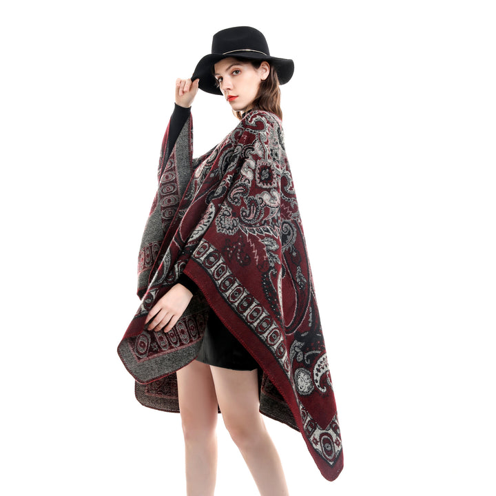 Damen Eleganter Poncho mit kunstvollem floralen Muster und luxuriösem Feel Drune