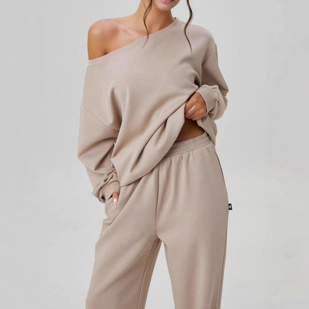 Damen nan legeres Lounge-Set mit einseitigem Schulterdetail und weiter Jogginghose Drune