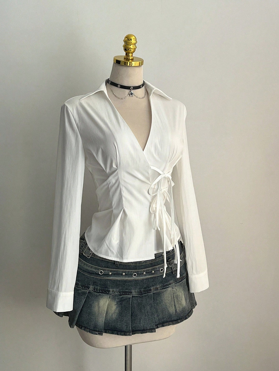 Damen Elegantes Wickeloberteil mit feinen Rüschendetails Drune