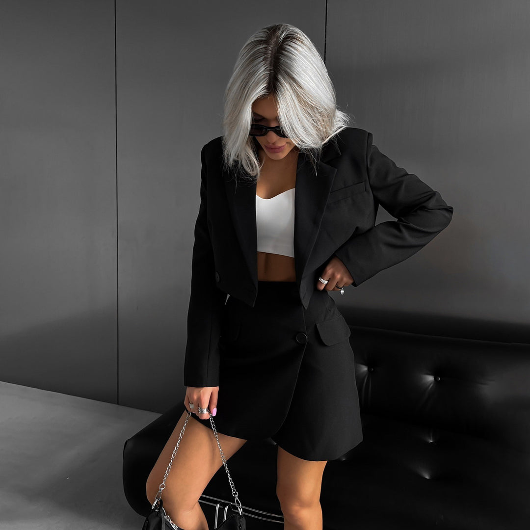 Damen Blazer-Rock Set mit modischem Schnitt und praktischen Taschen Drune