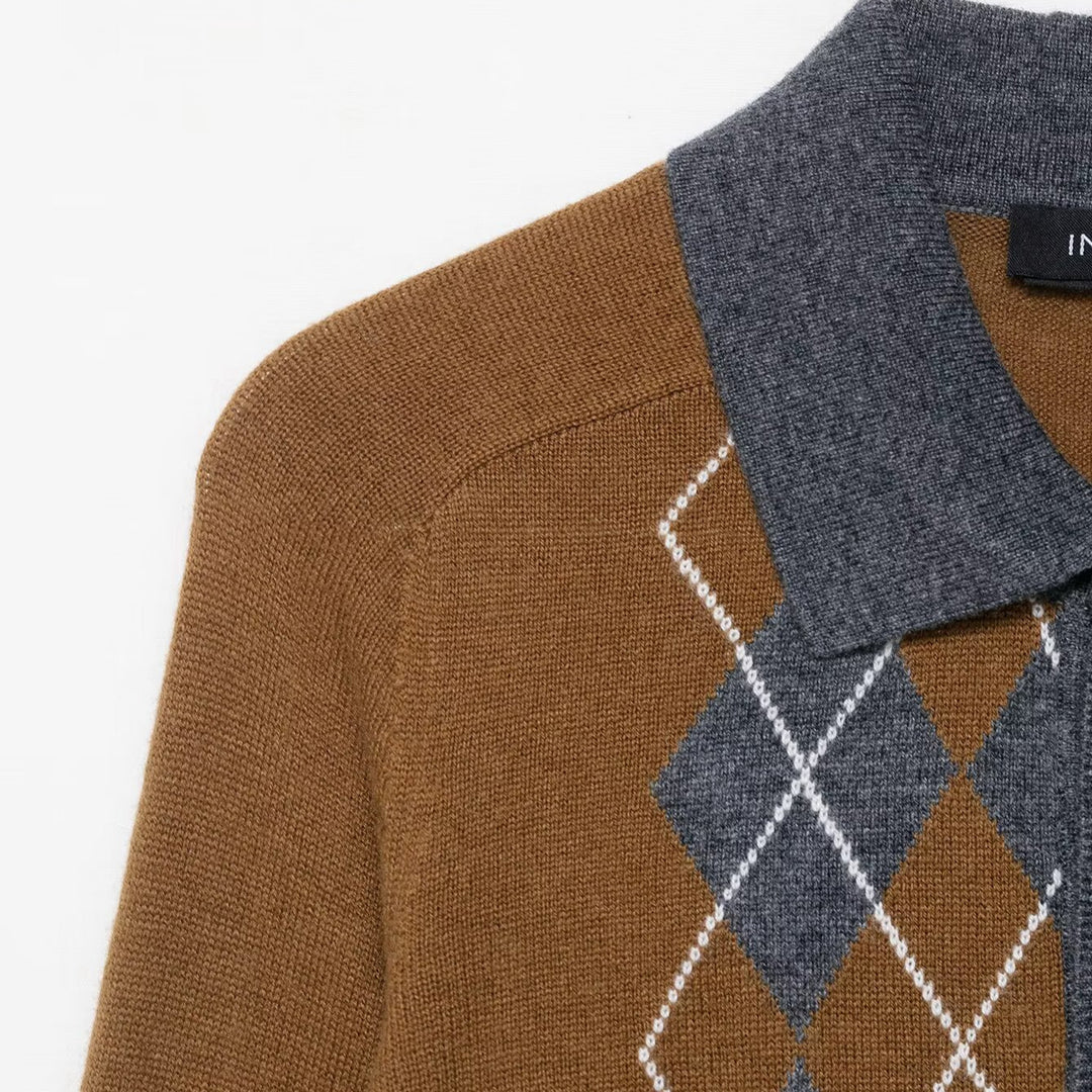 Damen Pullover mit modernem Rautenmuster und Polokragen Drune