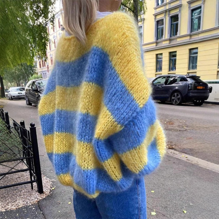 Damen Oversized Strickpullover mit auffälligem Streifenmuster Drune