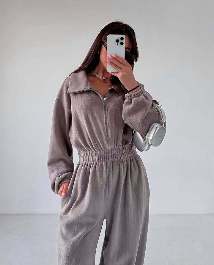 Damen entspannter Fleece-Jumpsuit mit Reißverschluss Drune