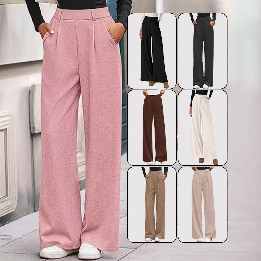 Damen Weite Stoffhose mit hochgezogenem Taillenbund und praktischen Eingrifftaschen Drune
