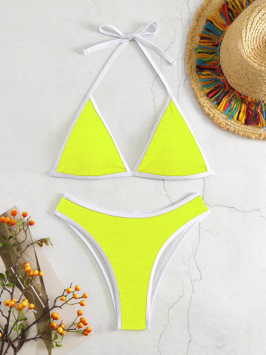 Damen Triangel-Bikini-Set mit kontrastierenden Borten Drune
