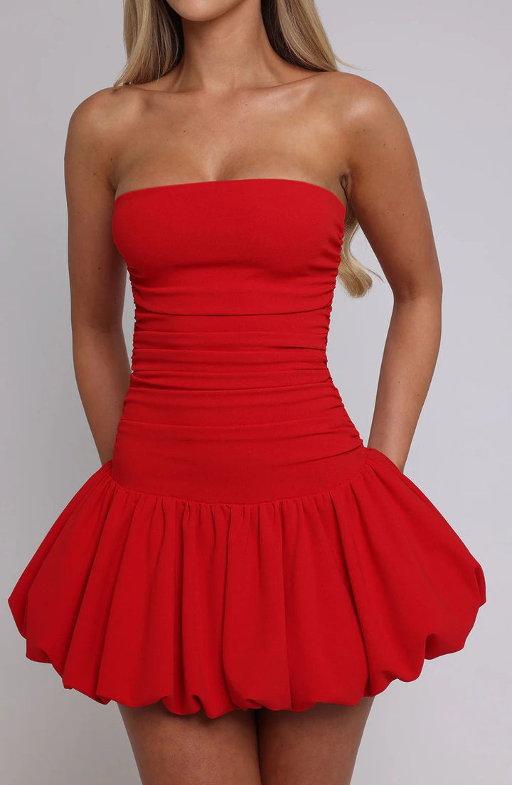Damen Minikleid mit schulterfreiem Design und voluminösem Rock Drune