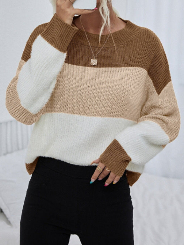 Damen modischer Oversized-Pullover mit trendigem Streifenmuster Drune