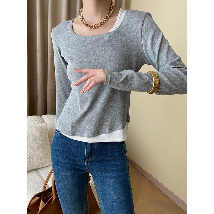 Damen lässiges Langarmshirt mit modischem Chiffon-Detail und feiner Struktur Drune