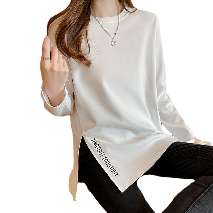 Damen lässiges Langarmshirt mit modernem Rundhalsausschnitt Drune
