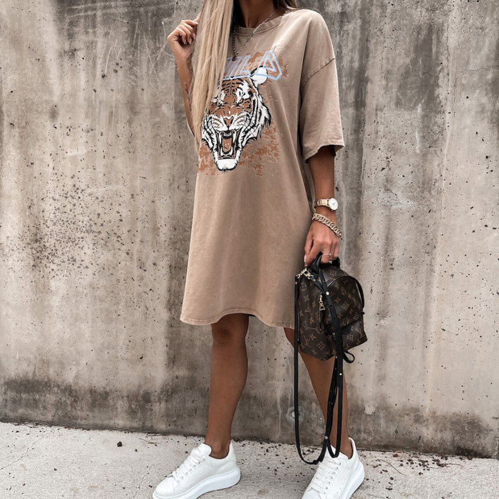 Damen Oversized T-Shirt-Kleid mit Tiger-Print Drune
