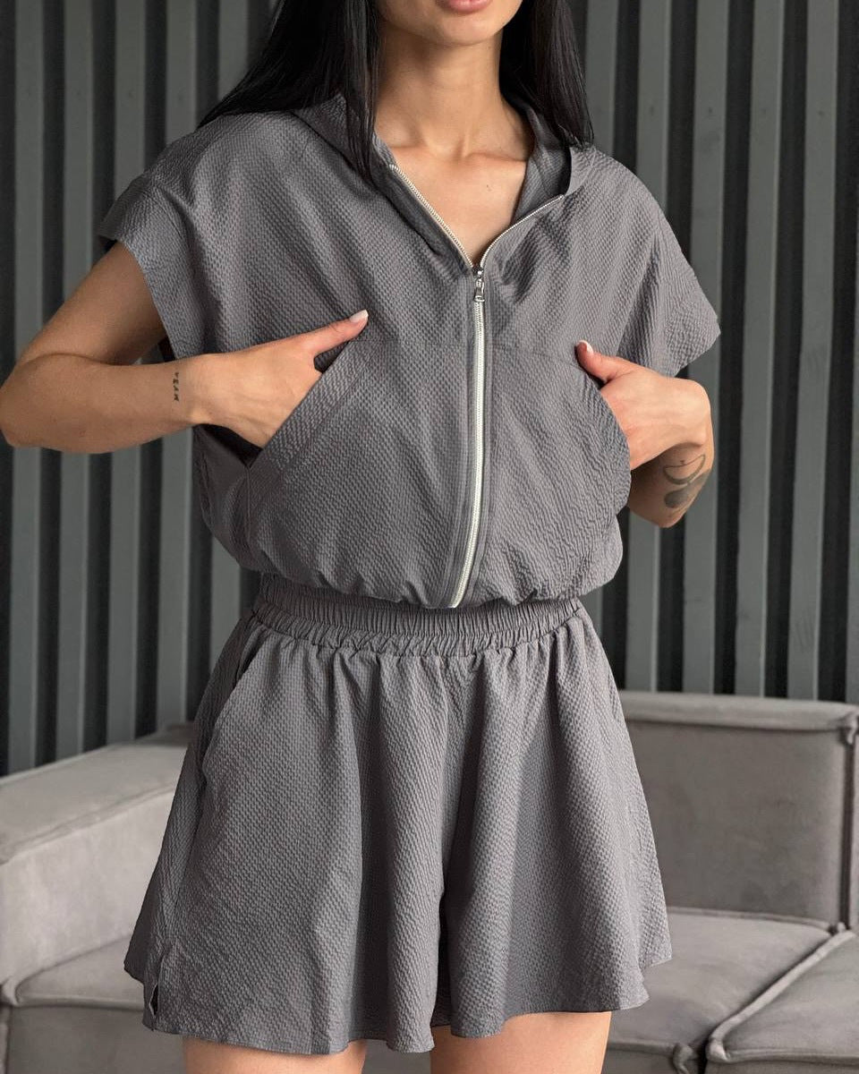 Damen Sportliches Zweiteiler-Set mit Kapuze und elastischem Bund Drune