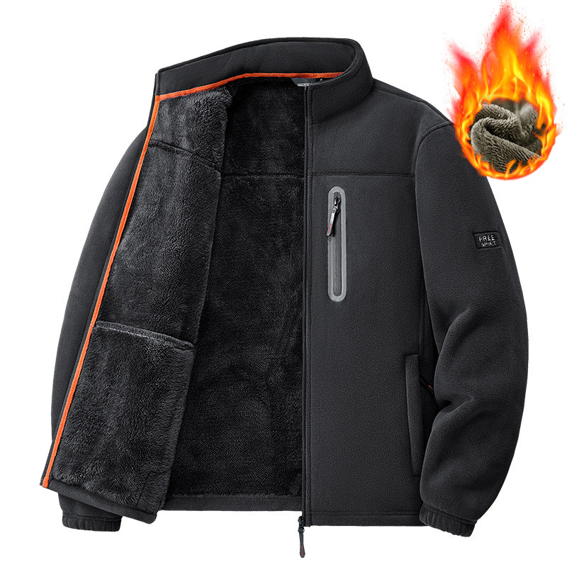 Herren nan Thermo-Fleecejacke mit hochflorigem Teddyfutter, Brust-Reißverschlusstasche und winddichter Front Drune