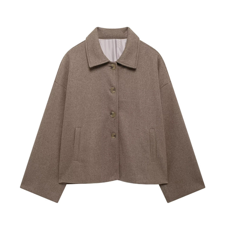 Damen Oversize Wolljacke mit dekorativen Knöpfen Drune